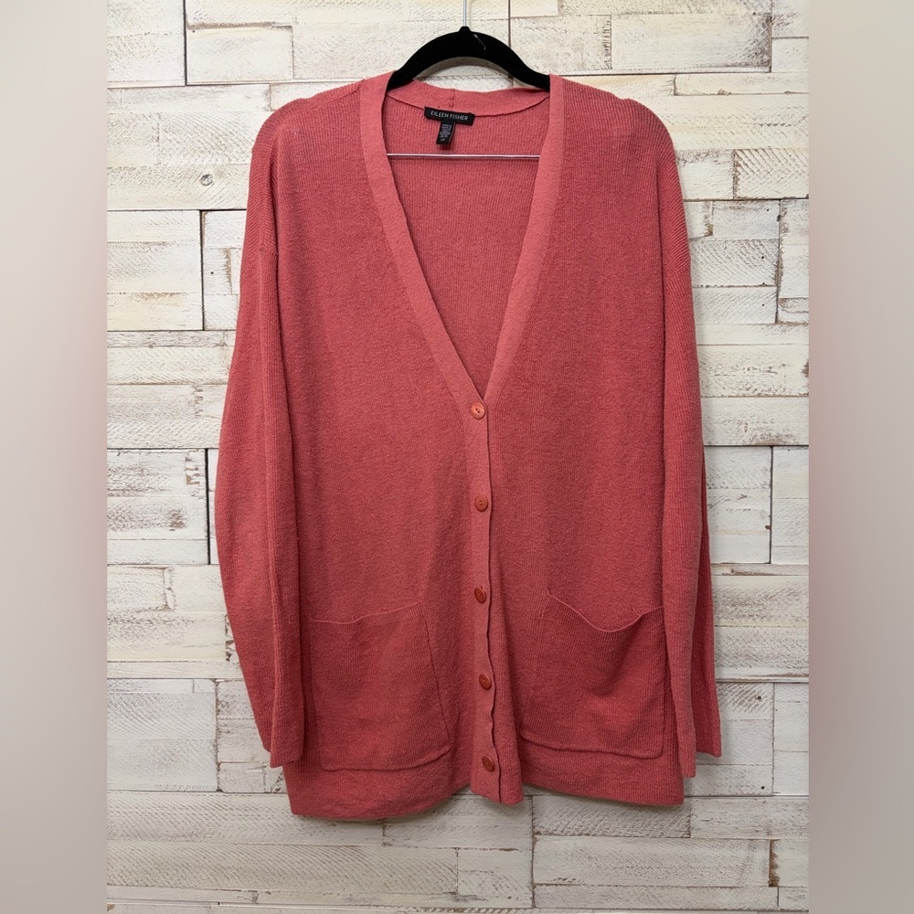 Eileen‎ Fisher Boyfriend cardigan long sleeve Size small linen blend